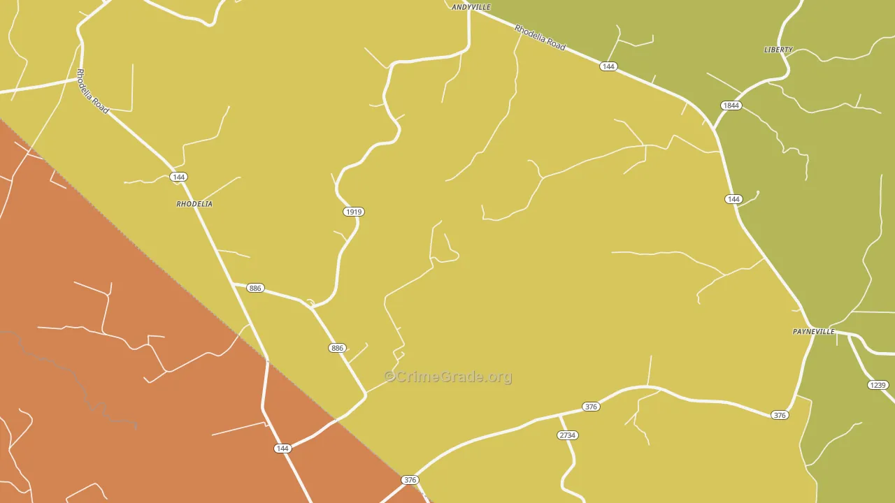 Rhodelia, KY Map of Robbery Rates