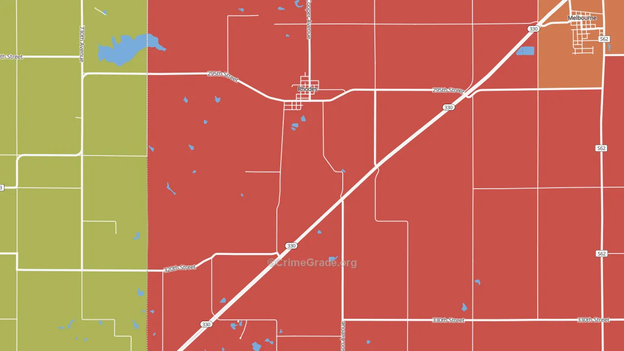 Rhodes, IA Map of Robbery Rates