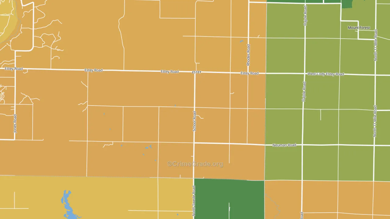 Rhodes, MI Map of Robbery Rates