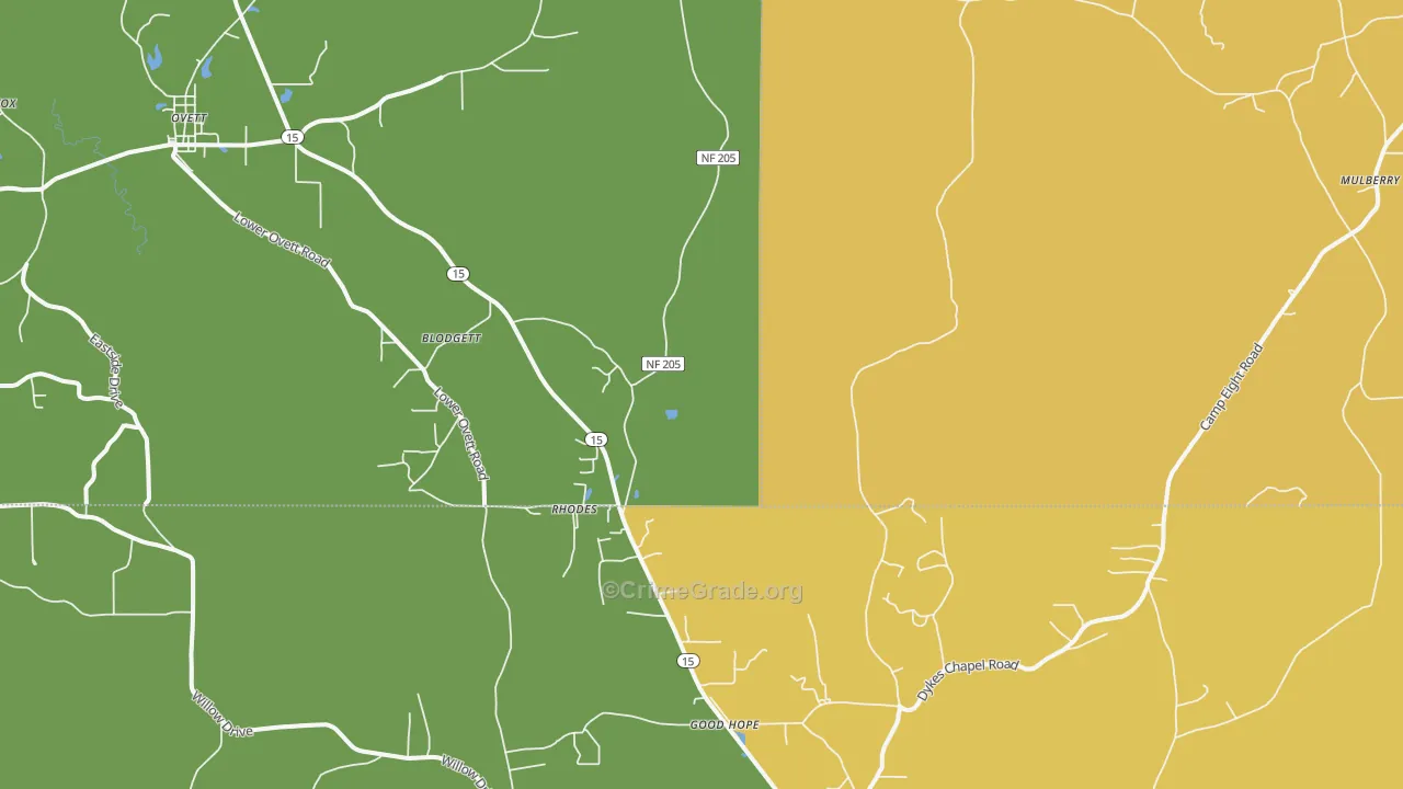 Rhodes, MS Map of Robbery Rates