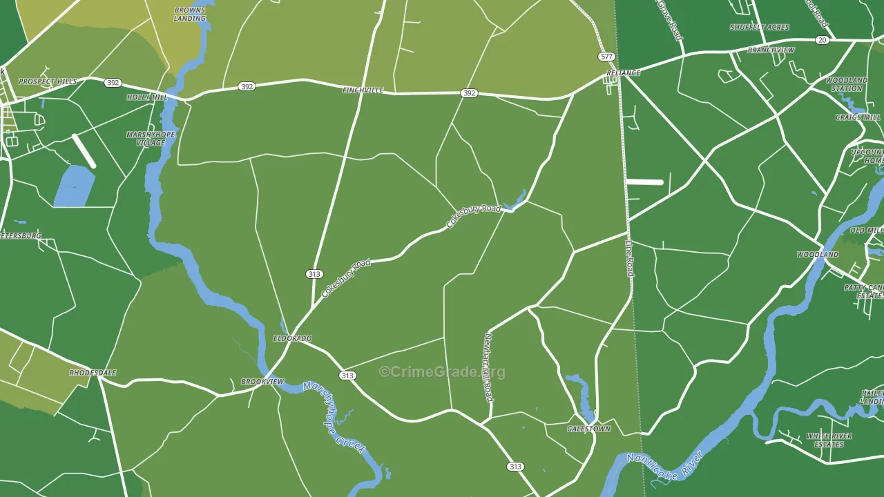 Rhodesdale, MD Map of Robbery Rates