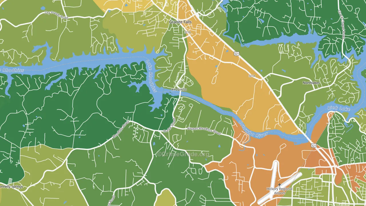 Rhodhiss, NC Map of Robbery Rates