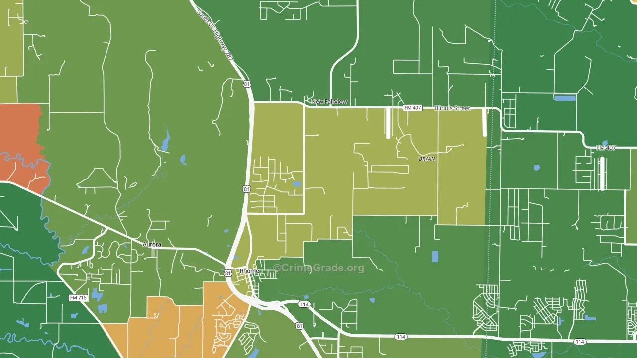 Rhome, TX Map of Robbery Rates