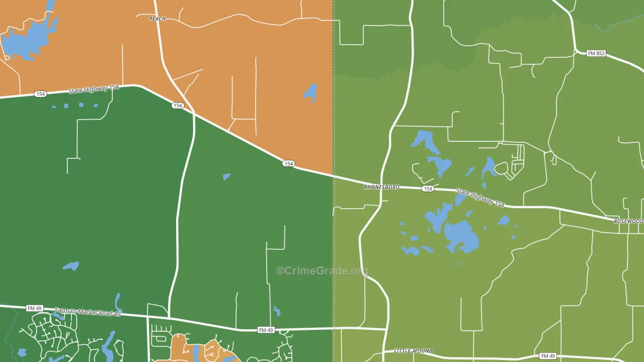 Rhonesboro, TX Map of Robbery Rates