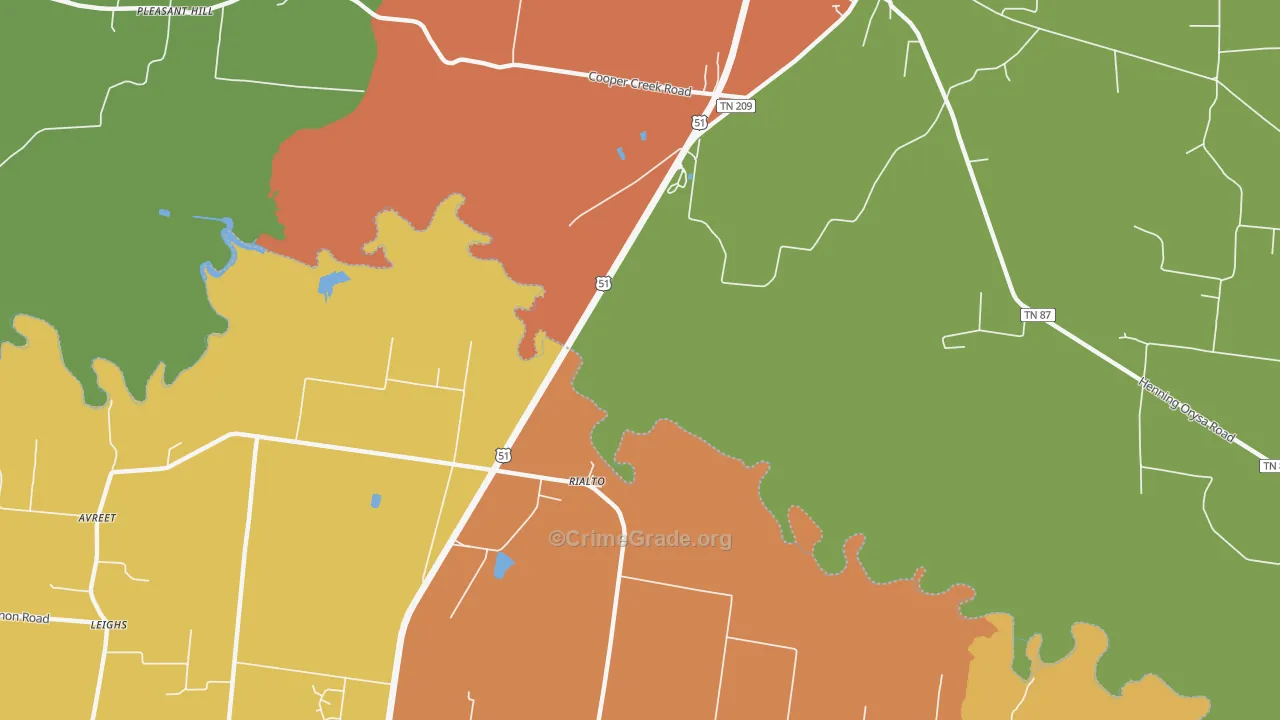 Rialto, TN Map of Robbery Rates