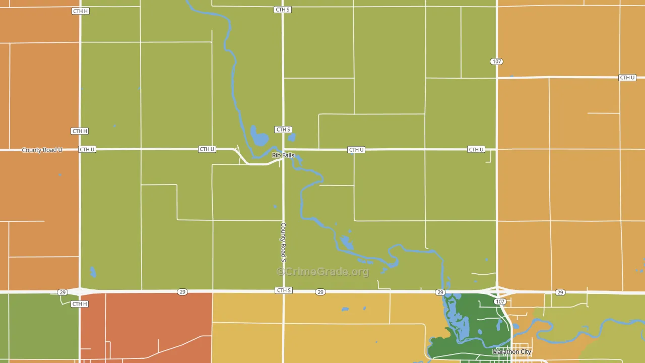 Rib Falls, WI Map of Robbery Rates