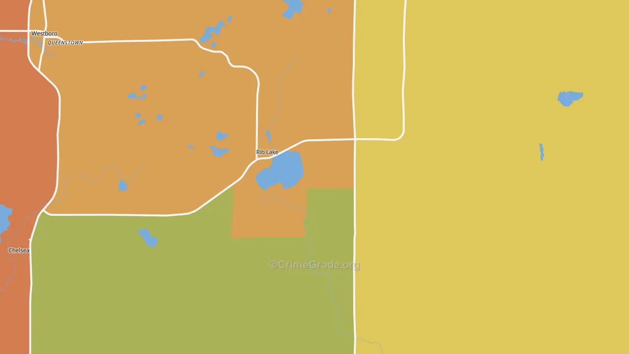 Rib Lake, WI Map of Robbery Rates