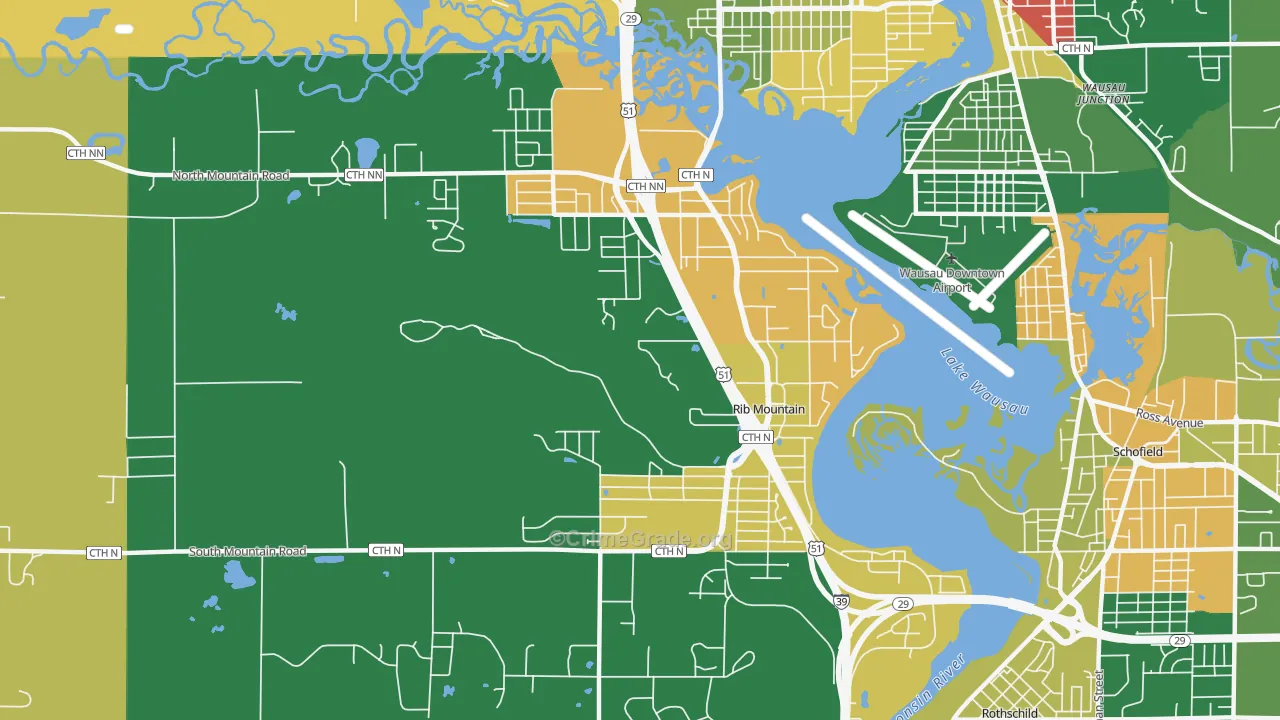 Rib Mountain, WI Map of Robbery Rates