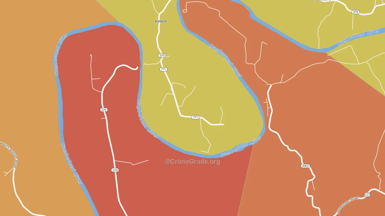 Ribbon, KY Map of Robbery Rates