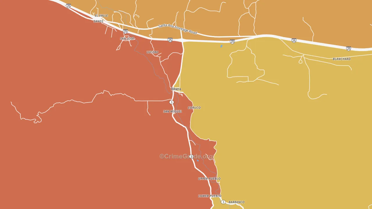 Ribera, NM Map of Robbery Rates