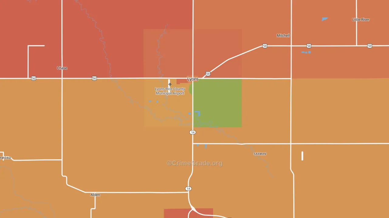 Rice County, KS Map of Robbery Rates