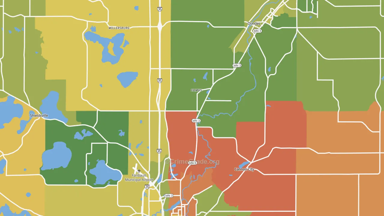 Rice County, MN Map of Robbery Rates