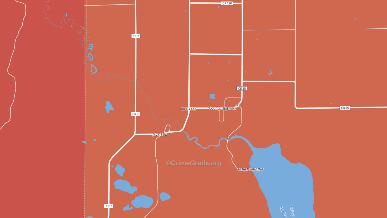 Rice Lake, MN Map of Robbery Rates