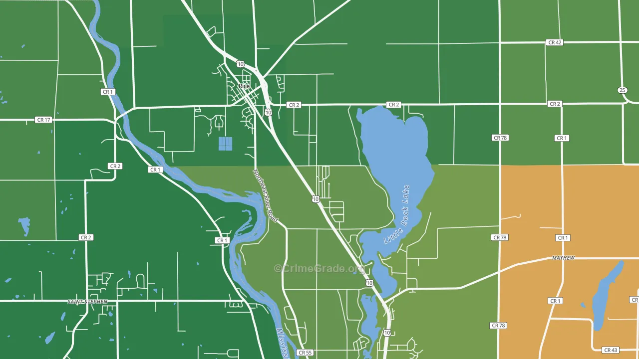 Rice, MN Map of Robbery Rates