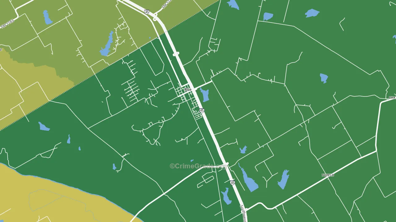 Rice, TX Map of Robbery Rates
