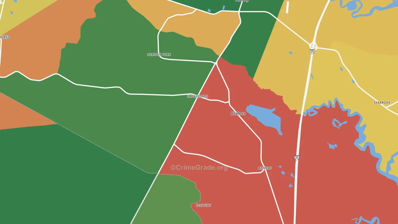 Riceboro, GA Map of Robbery Rates