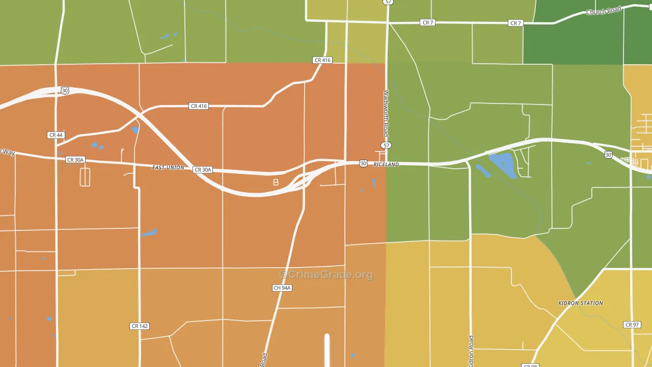 Riceland, OH Map of Robbery Rates