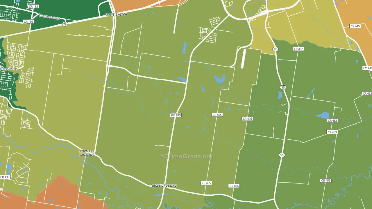 Rices Crossing, TX Map of Robbery Rates
