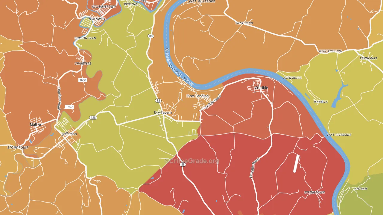 Rices Landing, PA Map of Robbery Rates
