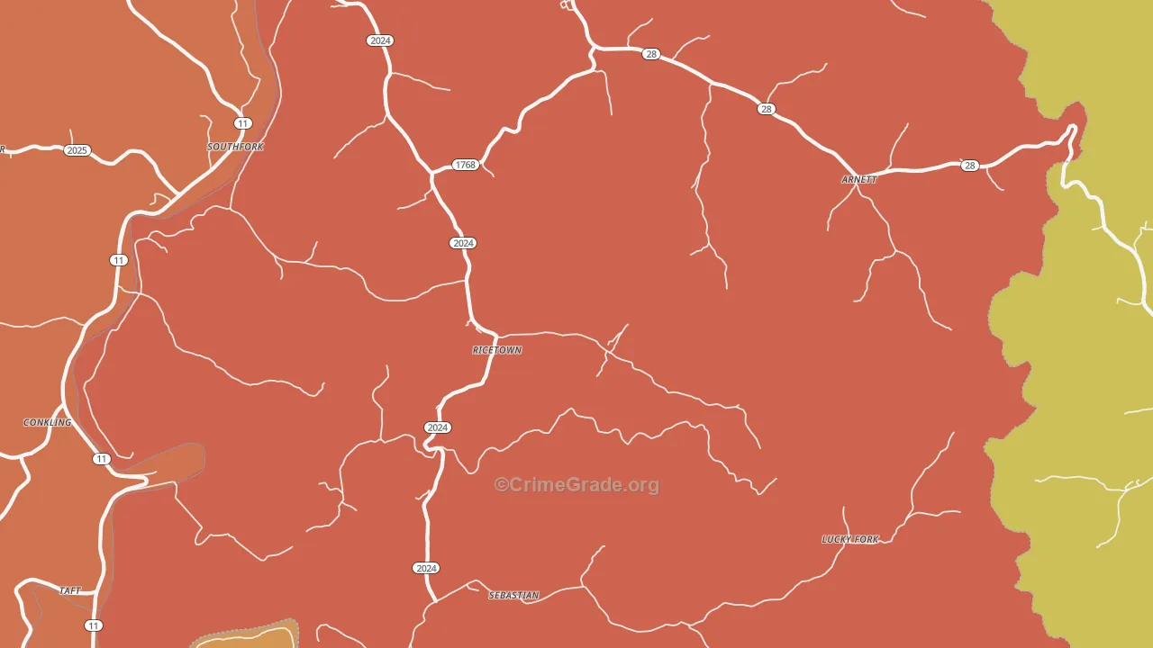 Ricetown, KY Map of Robbery Rates