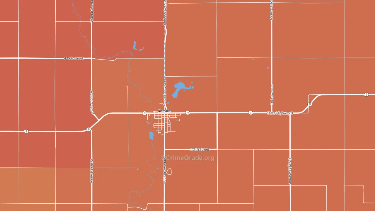 Riceville, IA Map of Robbery Rates