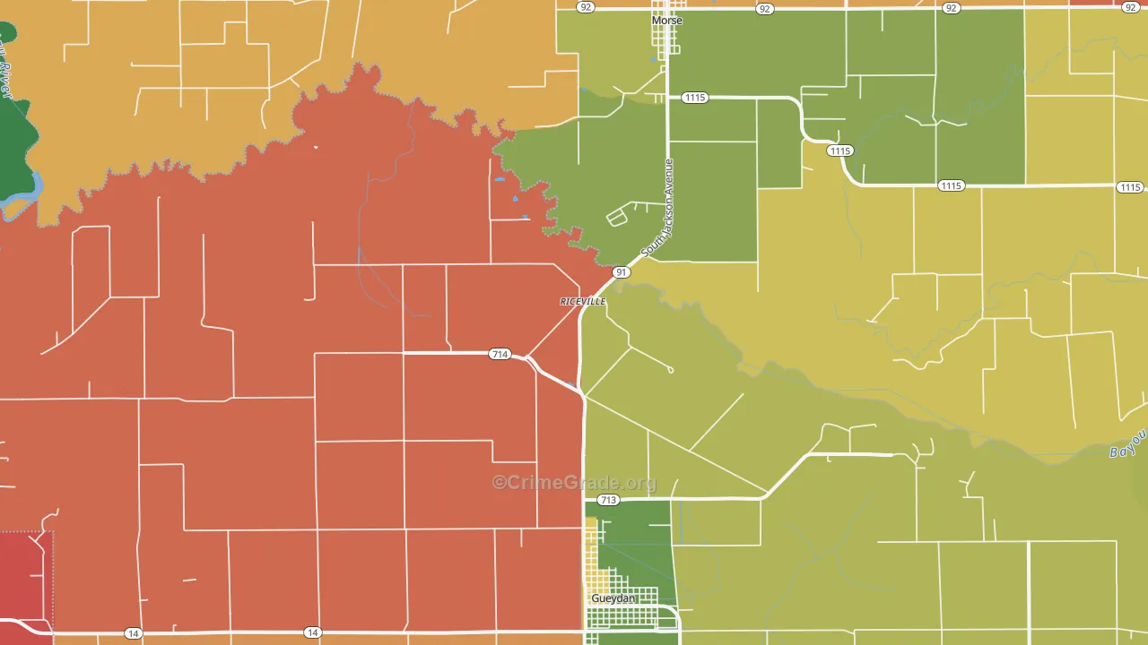 Riceville, LA Map of Robbery Rates