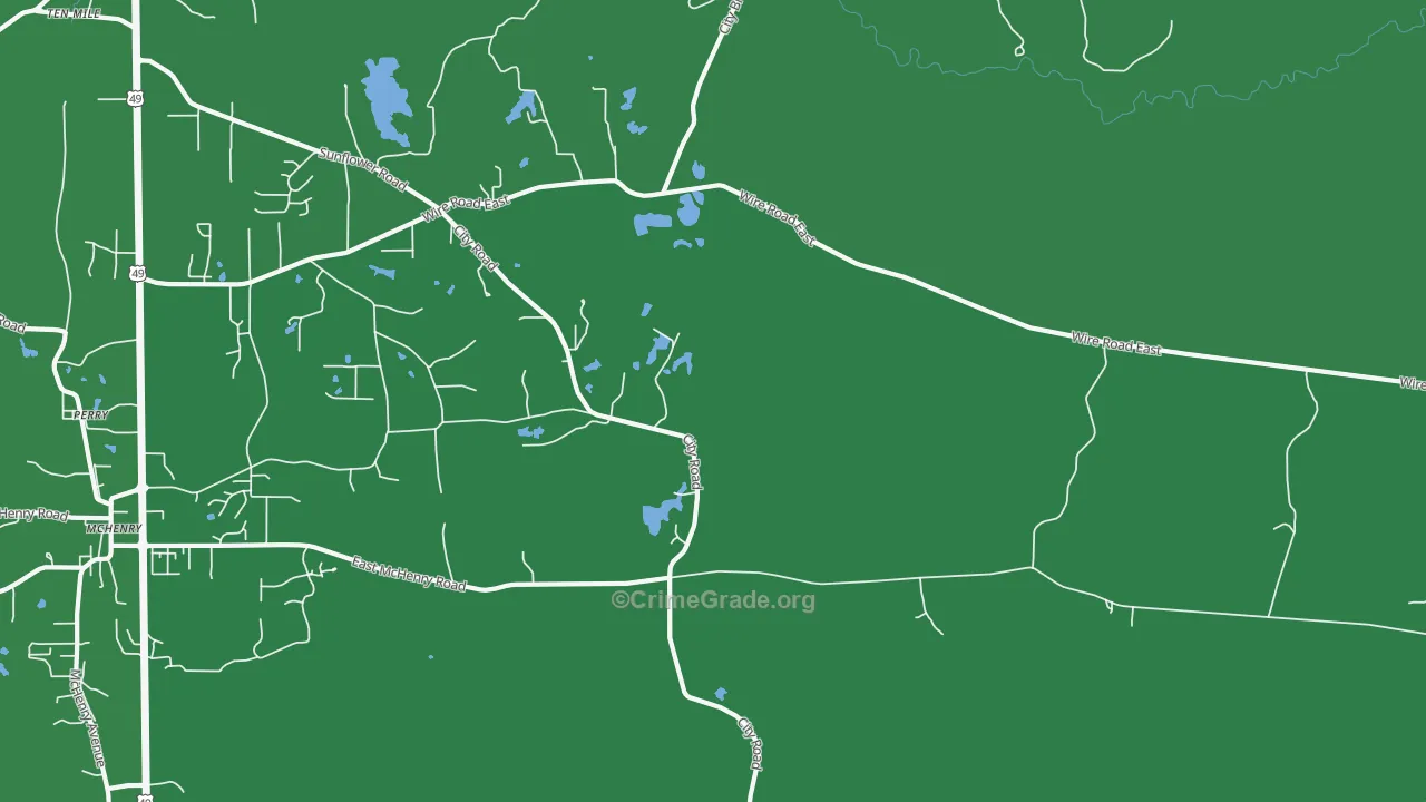 Riceville, MS Map of Robbery Rates