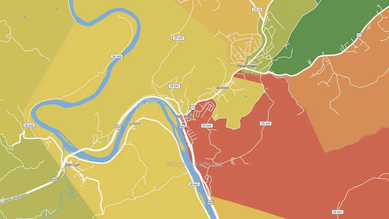Rich Creek, VA Map of Robbery Rates