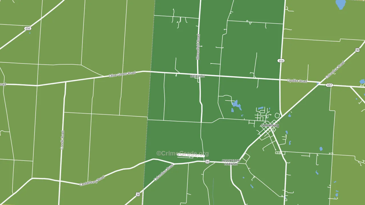 Rich Hill, OH Map of Robbery Rates