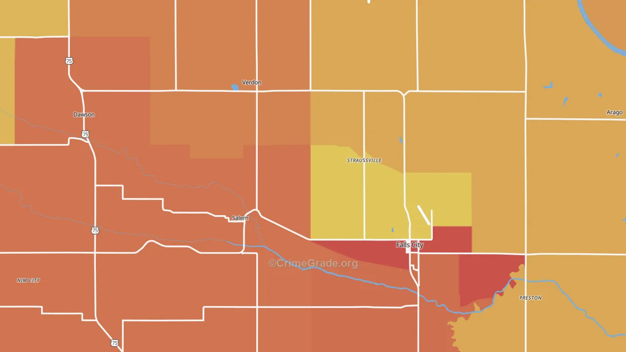 Richardson County, NE Map of Robbery Rates