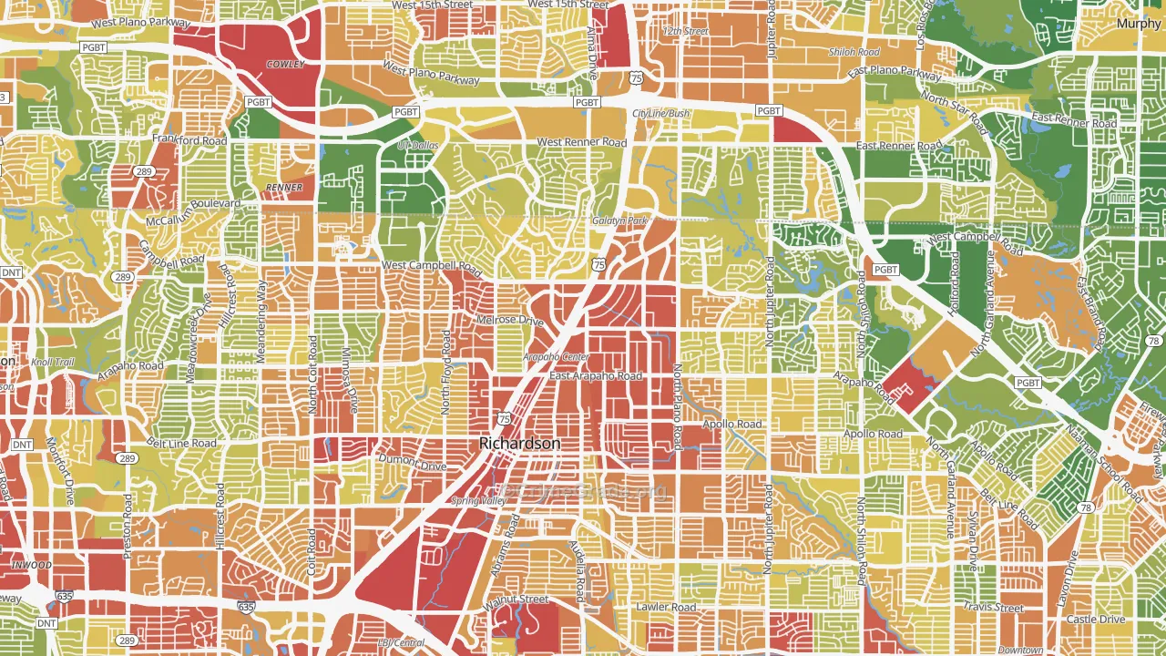 Richardson, TX Map of Robbery Rates