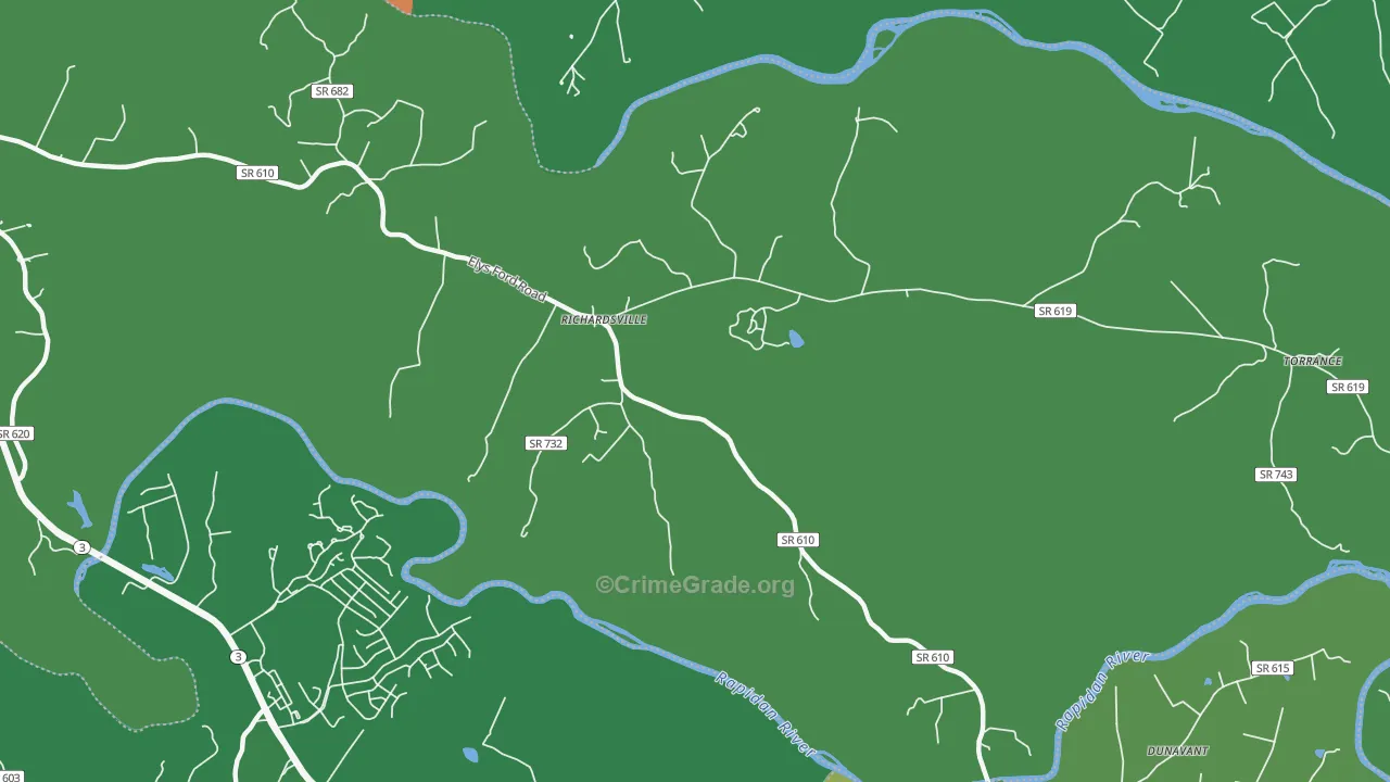 Richardsville, VA Map of Robbery Rates
