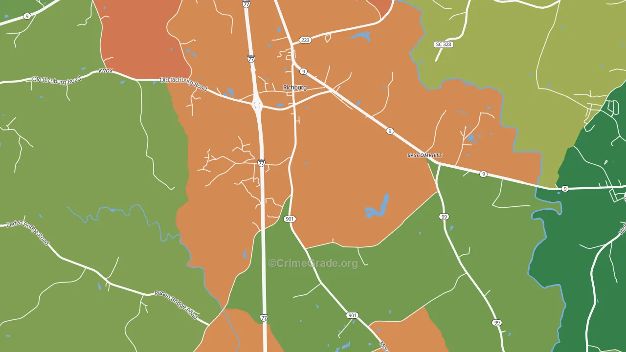 Richburg, SC Map of Robbery Rates