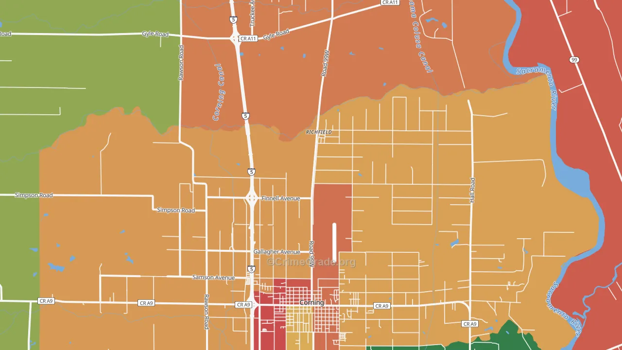 Richfield, CA Map of Robbery Rates