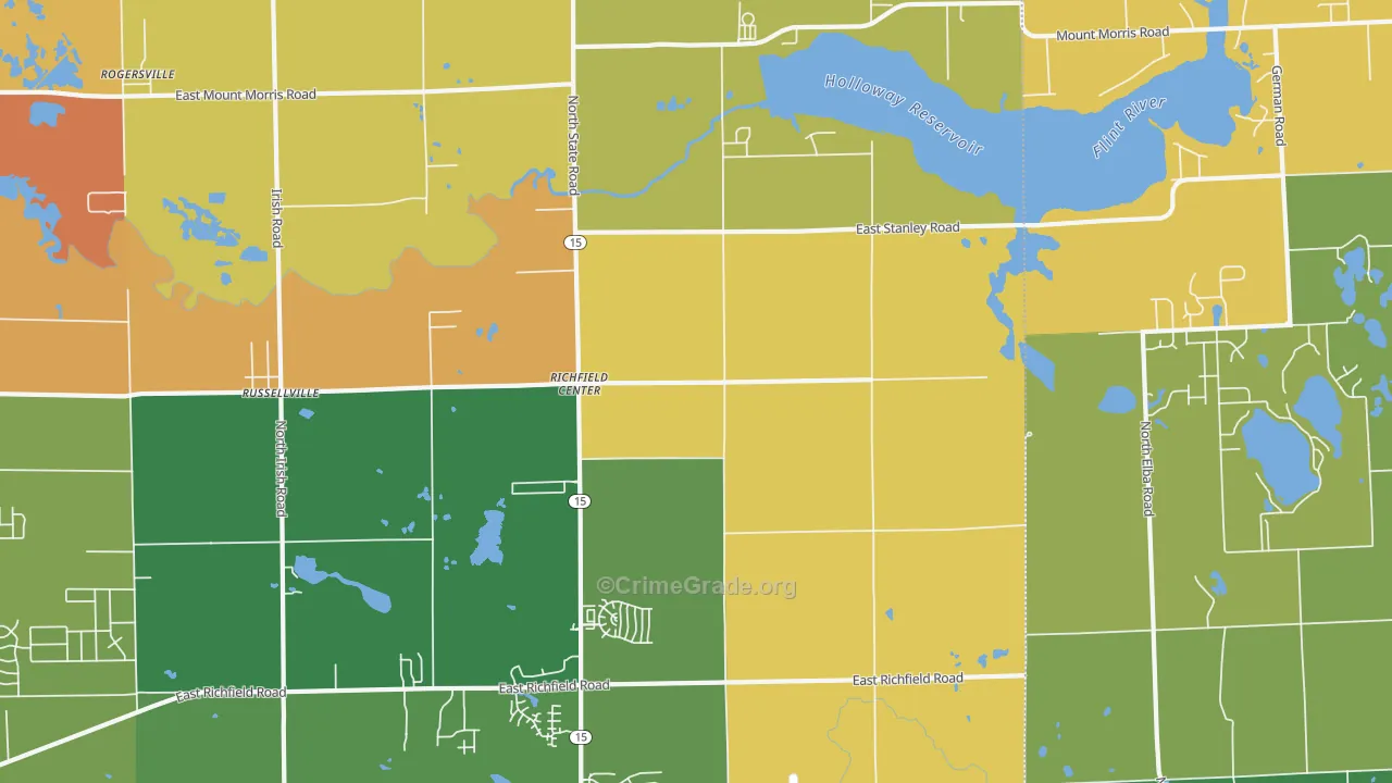 Richfield Center, MI Map of Robbery Rates