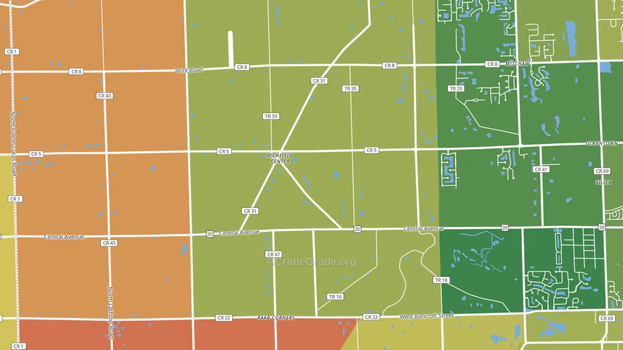 Richfield Center, OH Map of Robbery Rates