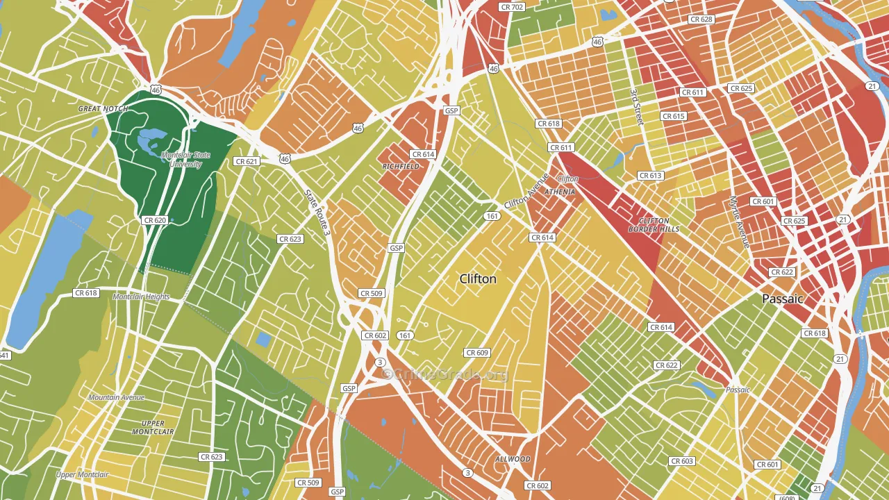 Richfield, Clifton, NJ Map of Robbery Rates
