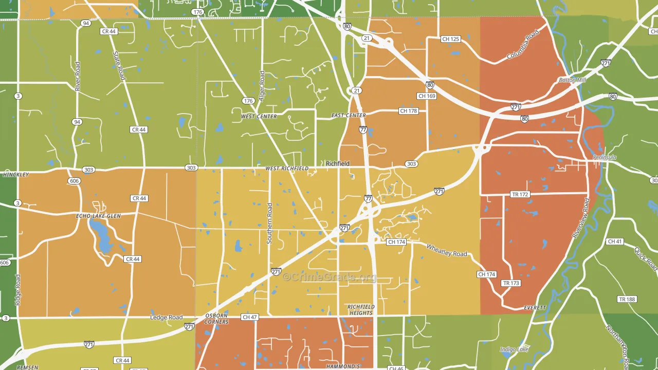 Richfield, OH Map of Robbery Rates