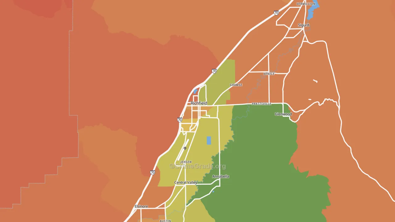 Richfield, UT Map of Robbery Rates