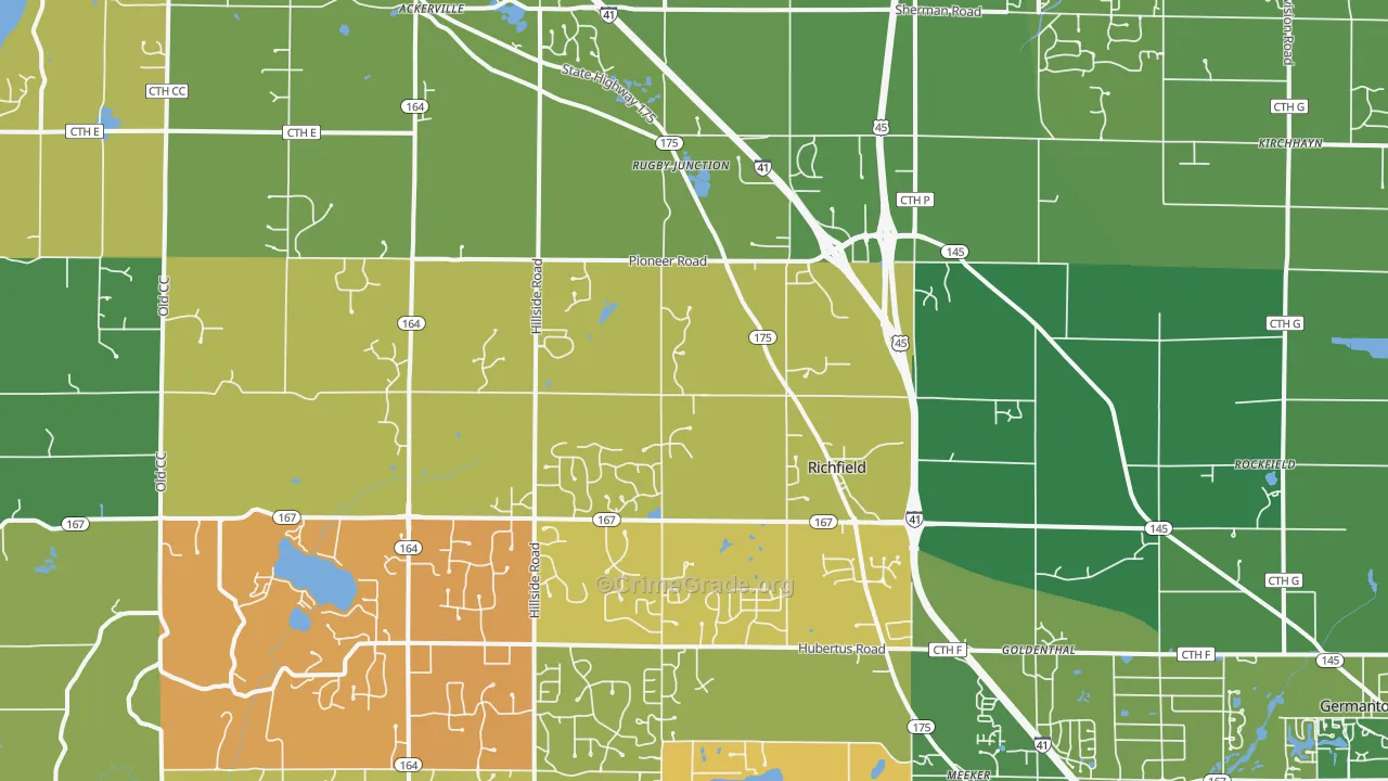 Richfield, WI Map of Robbery Rates