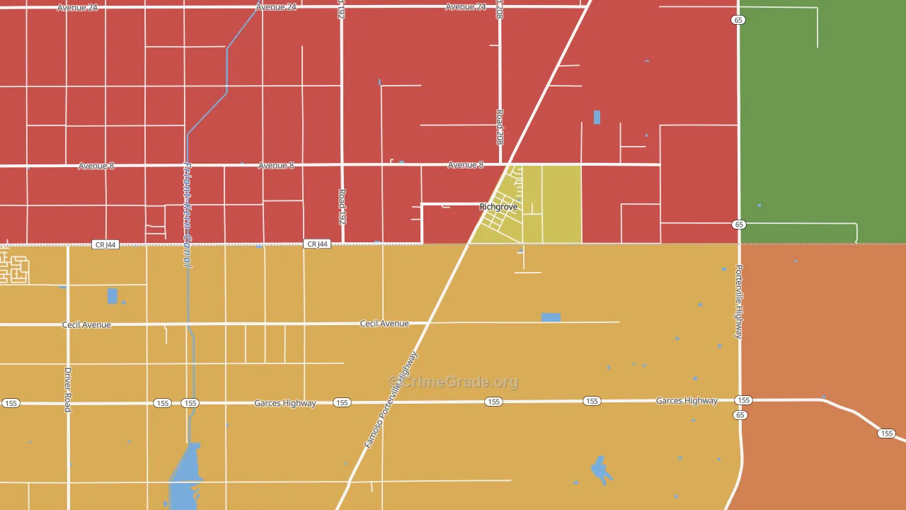 Richgrove, CA Map of Robbery Rates