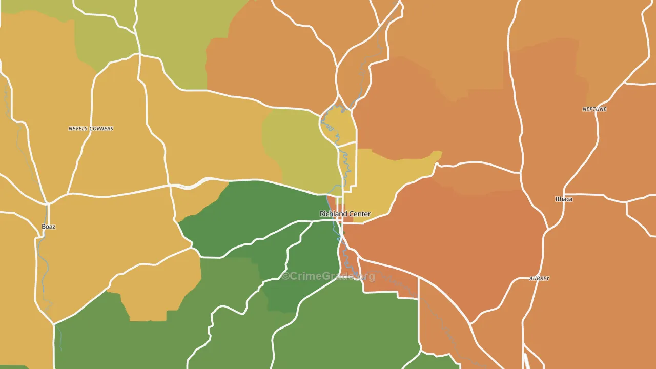 Richland Center, WI Map of Robbery Rates