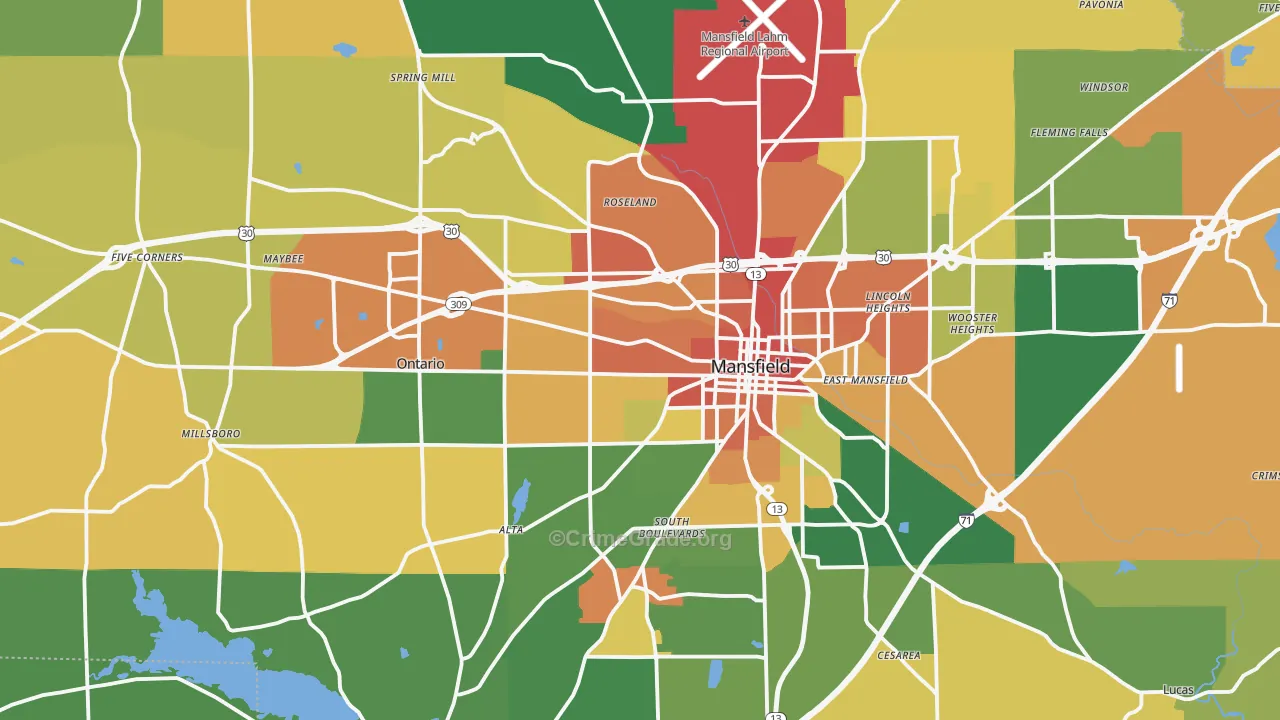 Richland County, OH Map of Robbery Rates