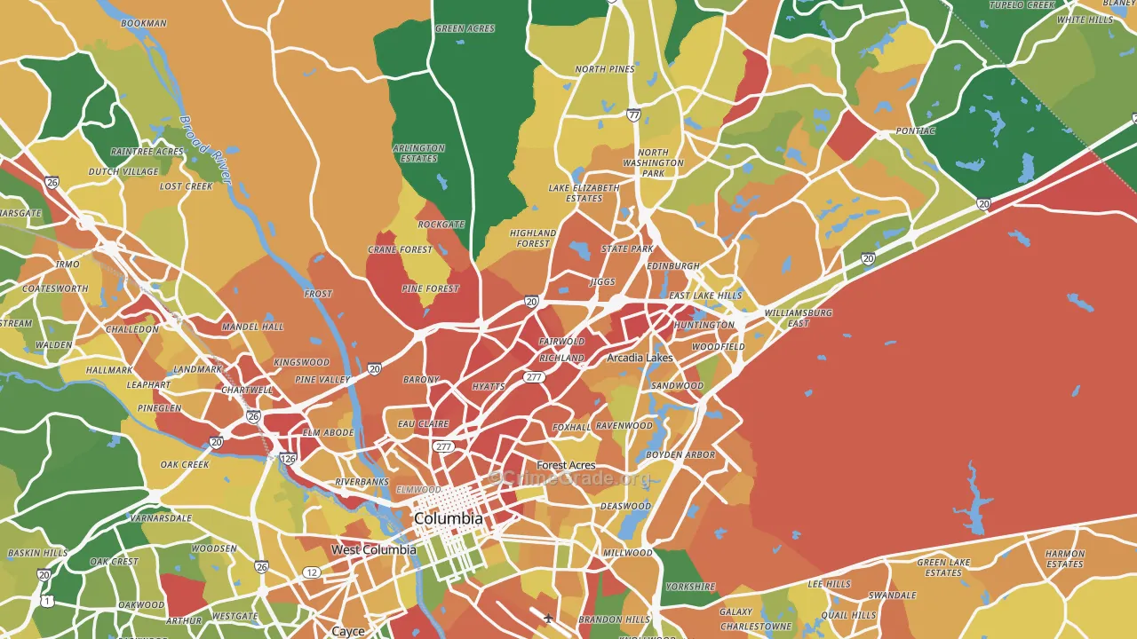 Richland County, SC Map of Robbery Rates