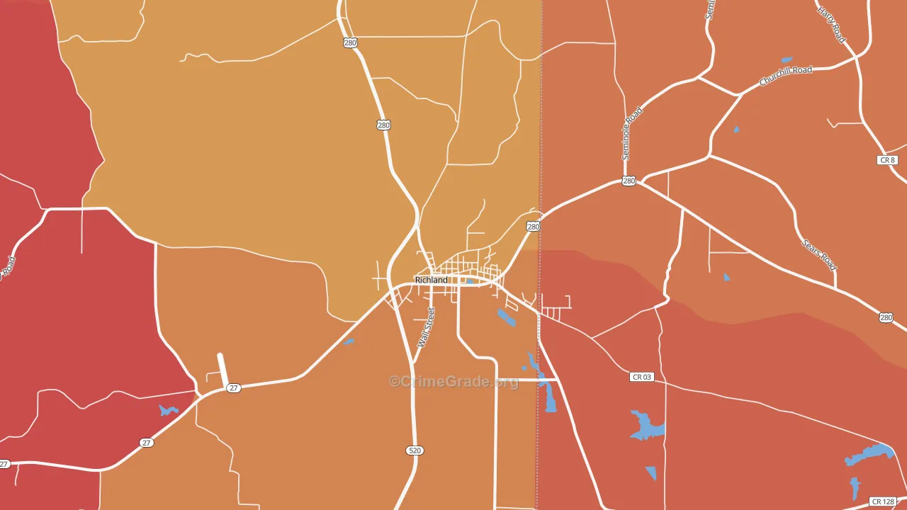 Richland, GA Map of Robbery Rates
