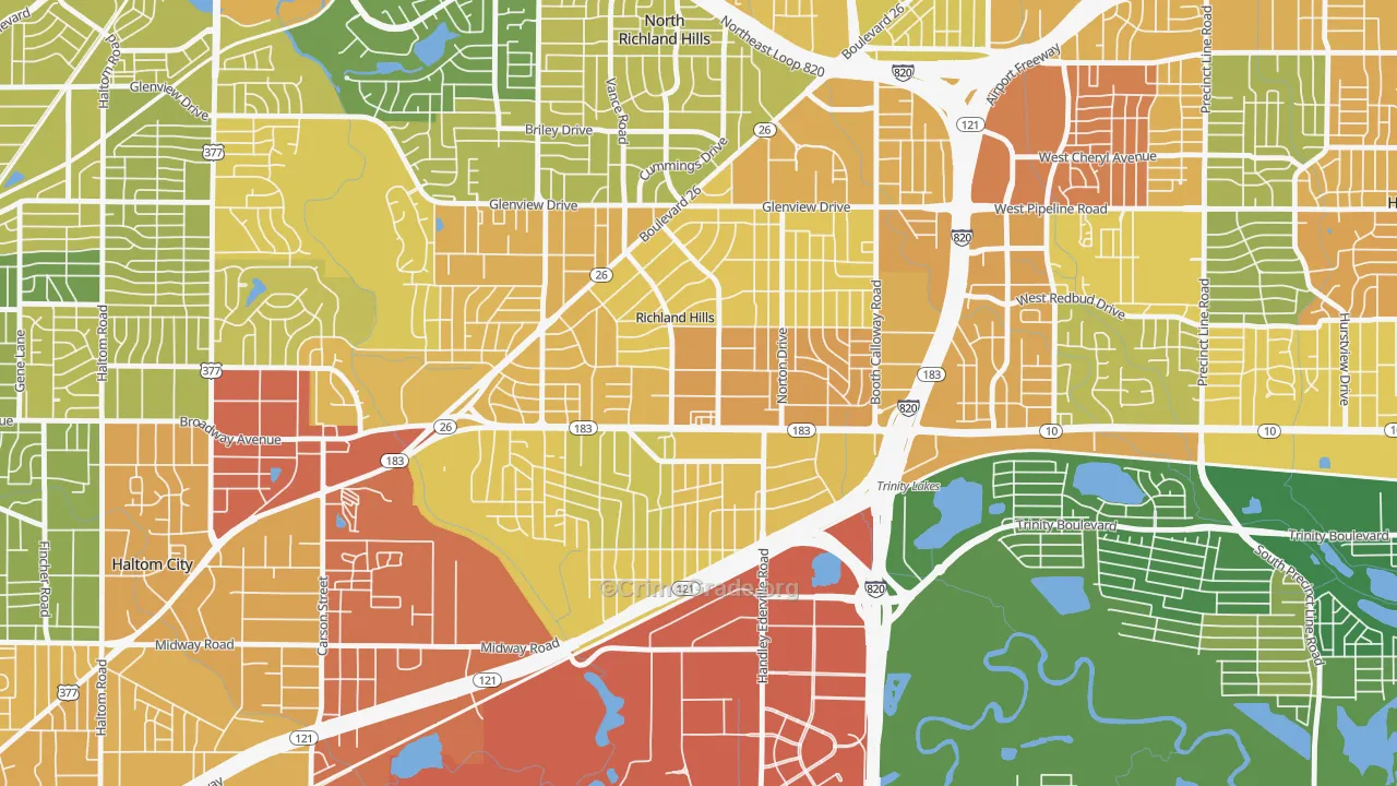 Richland Hills, TX Map of Robbery Rates