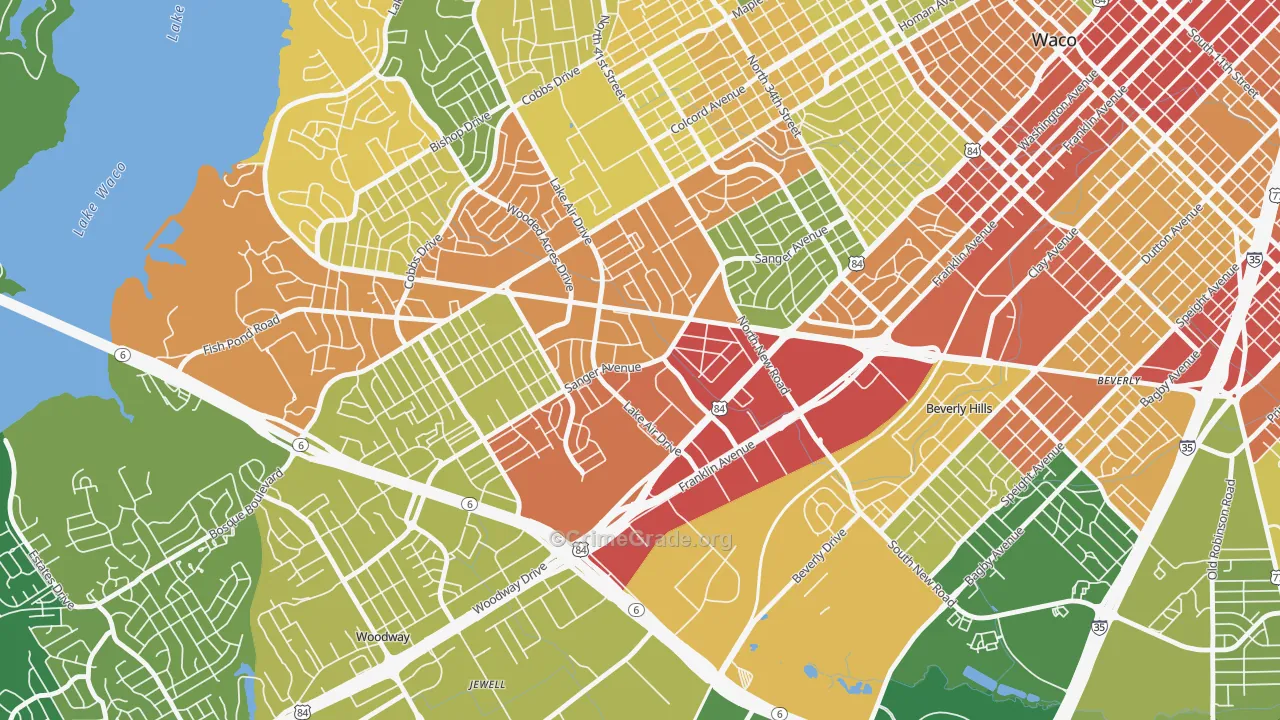 Richland Hills, Waco, TX Map of Robbery Rates