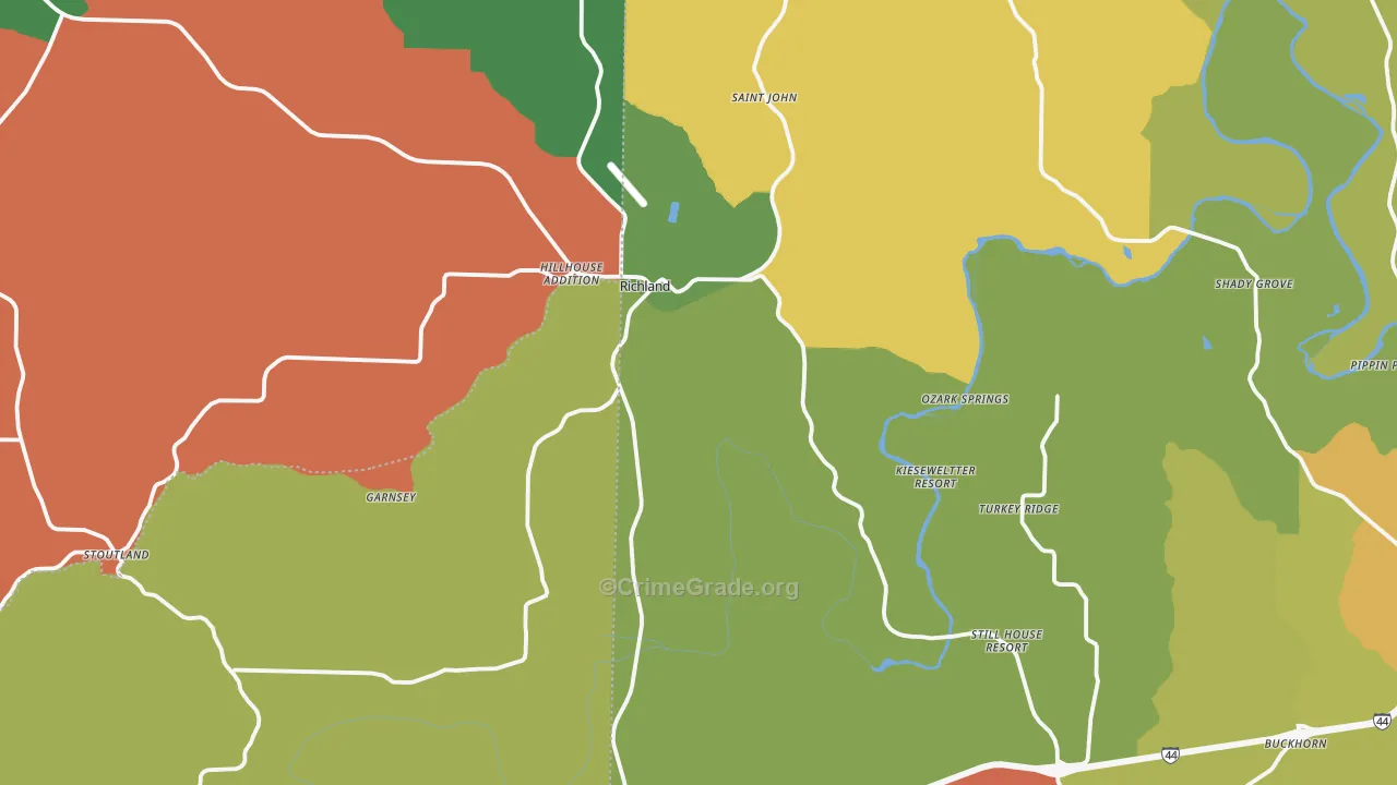 Richland, MO Map of Robbery Rates