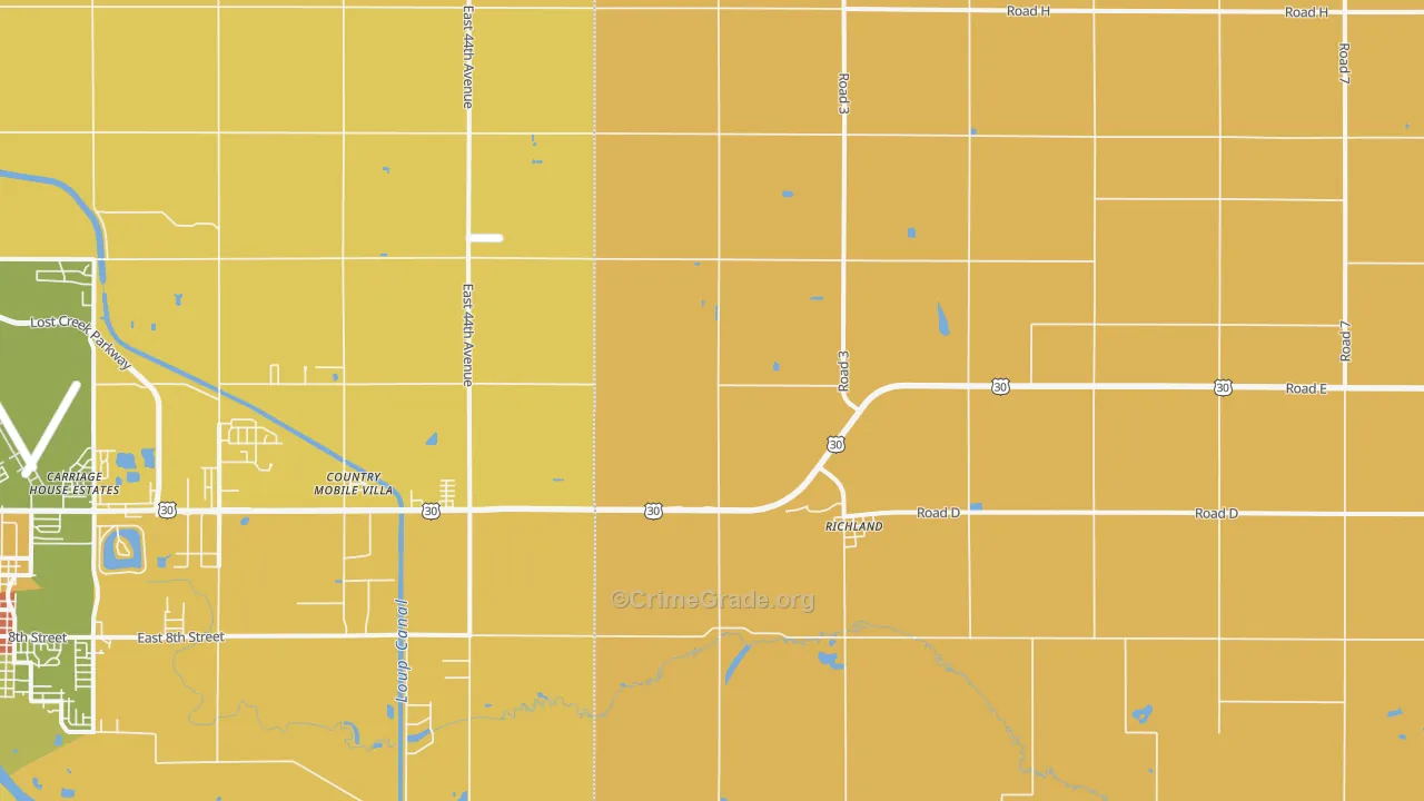 Richland, NE Map of Robbery Rates