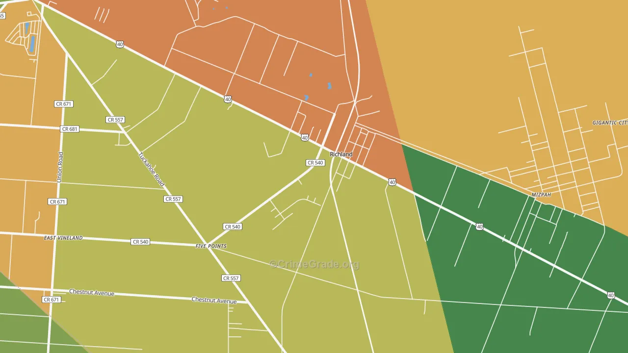 Richland, NJ Map of Robbery Rates
